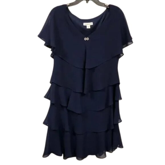 Coldwater Creek Navy Blue Flowy V Neck Mini Dress women's size 14 - Picture 1 of 8